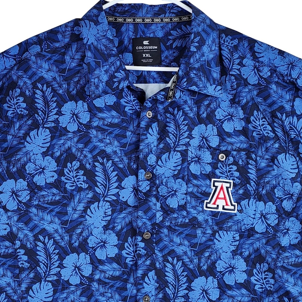 Arizona Wildcats Colosseum Button Down Shirt Mens XXL‎ Blue Tropical Floral NCAA
